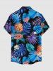 Plus Size Pineapple Flowers Tropical Leaf Print Buttons Pocket Hawaii Shirt For Men -  