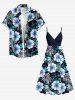 Plus Size Flowers Tropical Leaf Print Surplice Hawaii Cami Dress -  