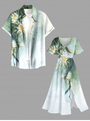 Flowers Leaf Ombre Print Plus Size Matching Hawaii Beach Outfit For Couples -  