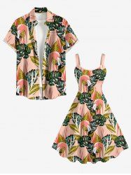 Tropical Leaf Flamingo Print Matching Hawaii Beach Outfit For Couples - Rose  