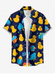 Plus Size Cute Duck Print Hawaii Button Pocket Shirt For Men -  