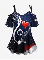 Music Symbol Heart Star Galaxy Print Cold Shoulder Cami T-shirt -  