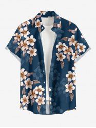 Plus Size Leaf Ombre Flower Print Hawaii Button Pocket Shirt For Men - Cadetblue 6XL