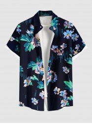 Plus Size Flowers Leaf Print Buttons Pocket Hawaii Shirt For Men -  
