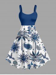 Plus Size Coconut Tree Flower Leaf Bird Sun Paisley Print Hawaii A Line Dress -  