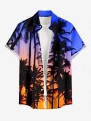 Coconut Tree Ombre Sky Dusk Print Hawaii Button Pocket Shirt For Men -  