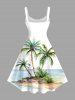 Coconut Tree Seascape Print Matching Hawaii Beach Outfit For Couples - Blanc 