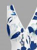 Flowers Leaf Tropical Print Matching Hawaii Beach Outfit For Couples - Bleu 