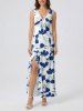 Flowers Leaf Tropical Print Matching Hawaii Beach Outfit For Couples - Bleu 
