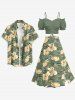 Hibiscus Flower Leaf Print Plus Size Matching Hawaii Beach Outfit For Couples -  