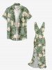 Flowers Leaf Print Hawaii Ruffles Split Surplice Dress -  