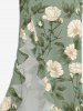 Flowers Leaf Print Hawaii Ruffles Split Surplice Dress -  