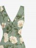 Flowers Leaf Print Hawaii Ruffles Split Surplice Dress -  
