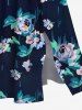 Flowers Leaf Print Split Hawaii Midi Dress - Noir S