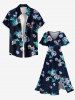 Flowers Leaf Print Split Hawaii Midi Dress -  