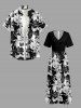 Hibiscus Flower Tropical Leaf Colorblock Print V Neck Hawaii Wide Leg Jumpsuit -  