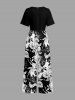 Hibiscus Flower Tropical Leaf Colorblock Print V Neck Hawaii Wide Leg Jumpsuit -  