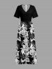Hibiscus Flower Tropical Leaf Colorblock Print V Neck Hawaii Wide Leg Jumpsuit -  