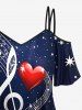 Music Symbol Heart Star Galaxy Print Cold Shoulder Cami T-shirt -  