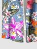 Plus Size Tropical Leaf Hibiscus Flower Print Hawaii Button Pocket Shirt For Men - Bleu Poudre M