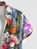 Plus Size Tropical Leaf Hibiscus Flower Print Hawaii Button Pocket Shirt For Men - Bleu Poudre M