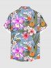 Plus Size Tropical Leaf Hibiscus Flower Print Hawaii Button Pocket Shirt For Men - Bleu Poudre 3XL