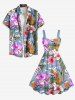 Robe trapèze hawaïenne à imprimé floral tropical et feuilles d'hibiscus grande taille - Bleu Poudre 3X