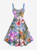 Robe trapèze hawaïenne à imprimé floral tropical et feuilles d'hibiscus grande taille - Bleu Poudre 3X