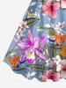 Robe trapèze hawaïenne à imprimé floral tropical et feuilles d'hibiscus grande taille - Bleu Poudre 3X