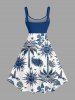 Plus Size Coconut Tree Flower Leaf Bird Sun Paisley Print Hawaii A Line Dress -  
