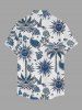 Coconut Tree Flower Leaf Bird Sun Paisley Print Hawaii Button Pocket Shirt For Men - Bleu Marine XL