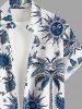 Coconut Tree Flower Leaf Bird Sun Paisley Print Hawaii Button Pocket Shirt For Men - Bleu Marine XL