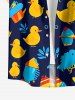 Plus Size Cute Duck Print Hawaii Button Pocket Shirt For Men -  