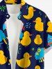 Plus Size Cute Duck Print Hawaii Button Pocket Shirt For Men -  