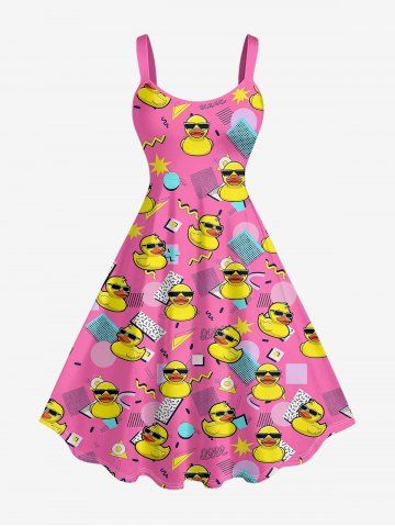 Plus Size Ducks Geometric Pattern Print Hawaii Tank Dress - LIGHT PINK - M