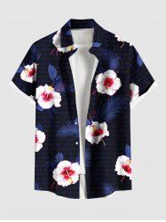 Hibiscus Flowers Tropical Leaf Print Buttons Pocket Hawaii Shirt For Men -  