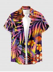 Plus Size Flowers Tropical Leaf Print Buttons Pocket Hawaii Shirt For Men -  