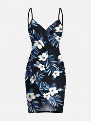Plus Size Hibiscus Flower Leaf Print Convertible Hawaii Beach Cover -  
