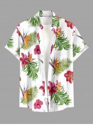 Men's Hibiscus Flowers Tropical Leaf Print Buttons Pocket Hawaii Shirt -  
