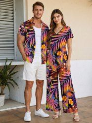 Flowers Tropical Leaf Print Matching Hawaii Beach Outfit For Couples -  