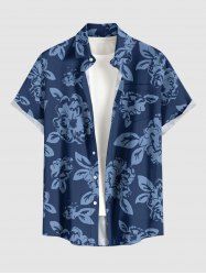 Plus Size Flowers Leaf Print Buttons Pocket Hawaii Shirt For Men -  