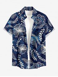 Plus Size Men's Flowers Leaf Print Buttons Pocket Hawaii Shirt -  