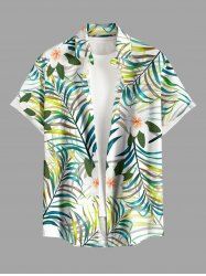 Plus Size Flowers Tropical Leaf Print Buttons Pocket Hawaii Shirt For Men - Vert clair 4XL
