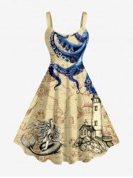 Mermaid Octopus Map Sailboat Lighthouse Crusie Print Hawaii Tank Dress -  