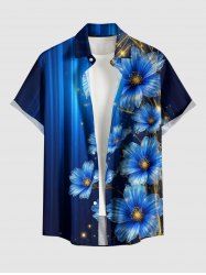 Glitter Flower Ombre Light Beam Print Hawaii Button Pocket Shirt For Men - Bleu profond 2XL