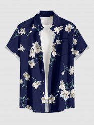 Plus Size Flowers Leaf Print Buttons Pocket Hawaii Shirt For Men -  