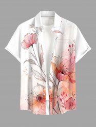 Plus Size Flowers Leaf Ombre Print Buttons Pocket Hawaii Shirt For Men -  