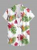 Women Hibiscus Flowers Tropical Leaf Print Buttons Pocket Hawaii Shirt - Blanc 2XL