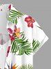 Women Hibiscus Flowers Tropical Leaf Print Buttons Pocket Hawaii Shirt - Blanc 2XL