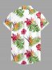 Women Hibiscus Flowers Tropical Leaf Print Buttons Pocket Hawaii Shirt - Blanc 2XL